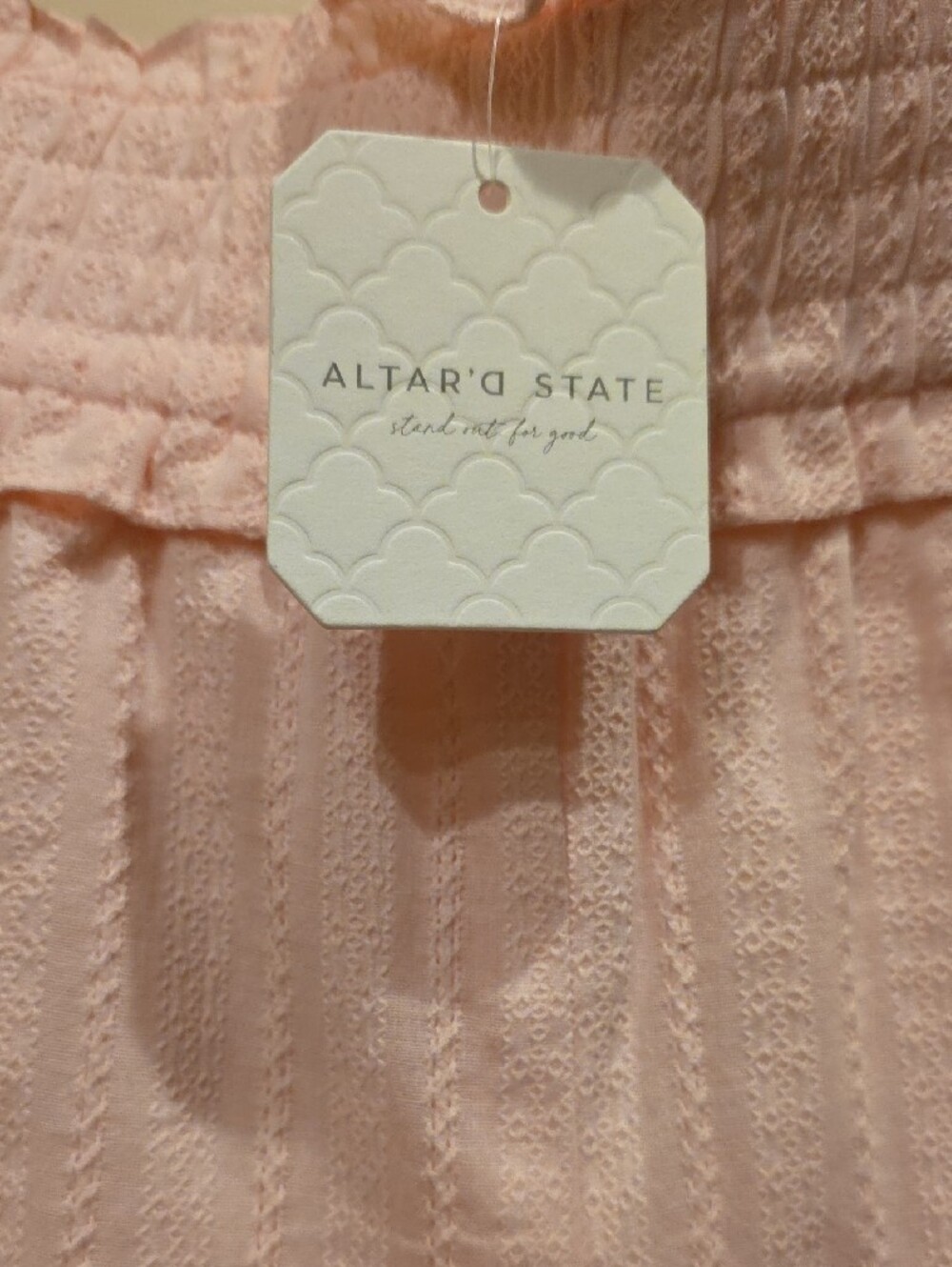 Altar'd State Clarke Lace Trim Shorts in light pink. - Picture 4 of 5